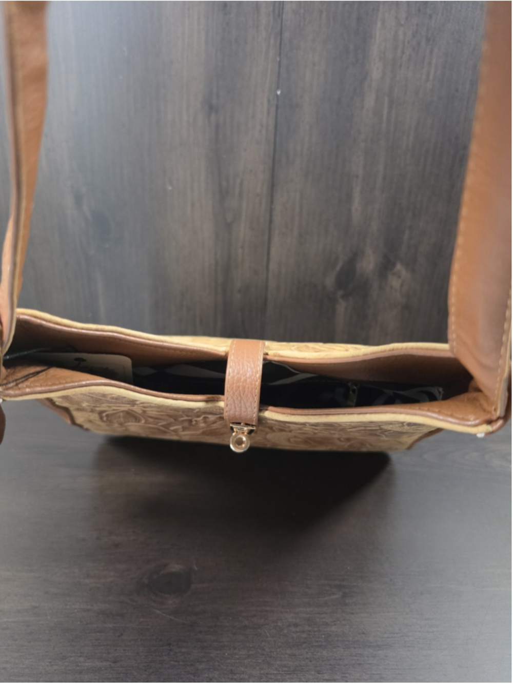 Honey Brown Sunflower Embossed Tooled Artisan LEATHER Shoulder Bag Purse - Picture 9 of 16